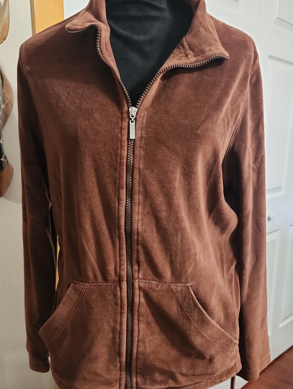 Brown Zip-Front Bomber Jacket with Stand Collar